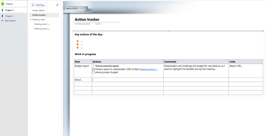 OneNote Free Template - Meeting Notes and Project Tracking